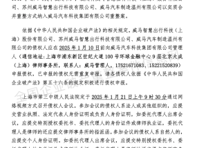 威马汽车重整案债权人会议将于1月21日召开|界面新闻 · 快讯